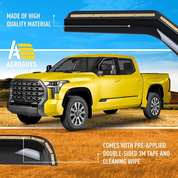 Extra Durable Window Deflectors in-Channel Window Visors Rain Guards Fit for Toyota Tundra 2022-2026 CrewMax, Sun Visors, Wind Vent for Shades, Exterior Car Accessories - 4 pcs. AG0915