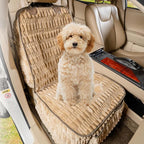 Dog Car Seat Cover for Front Seat, Soft Plush Waterproof Pet Protector with Non-Slip Bottom, Full Coverage with Side Flaps, Against Hair, Dirt and Scratches for SUVs and Trucks (Tan, Front)
