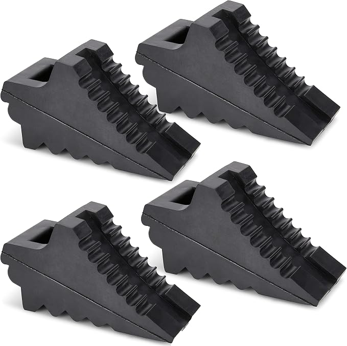 Wheel Chocks for Cars, RVs, Trucks, Trailers, and Vehicles G.V.W. up to 8T, 4 Pack - Anti Slip Bottom Tire Chock for All Weather Use - RV, Travel Trailer, Pop Up Camper Accessory