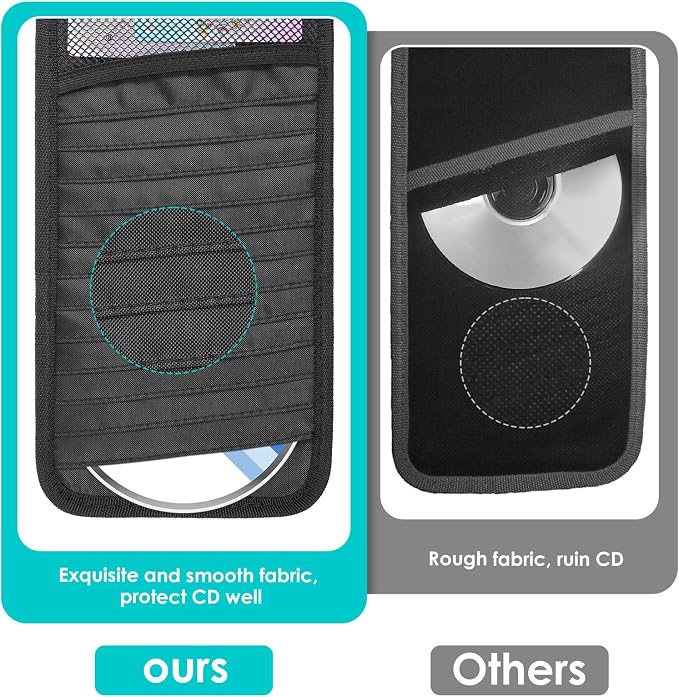 Trinkrittey Black Car CD Case Holder DVD Vehicle Visor Storage Orangizer Large Capacity CD Visor Case with 12 DVD Storage Sleeves 1 Mesh Pocket 1 Pen Holder and Elastic Strap