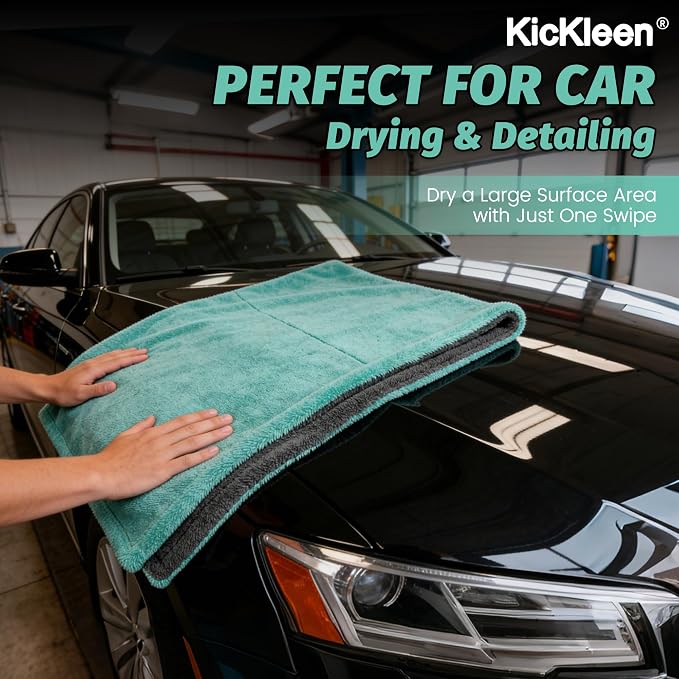 Dual Sided Microfiber Towels (48"x 24") Extra Large Ultra Absorbent Drying Towel for Cars,Trucks; Without Streaks, Scratches, or Water Spots Double-Twist Pile & Edgeless Design (Aqua blue-Gray)