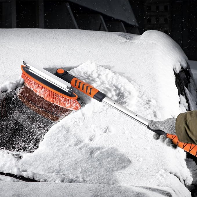Snow Removal Brush and Ice Scrapers for Car Windshield, 3 in 1 Heavy Duty 42'' Extendable Broom for SUV and Truck Window, Automotive Winter Accessories