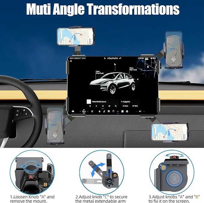 Car Phone Mount for Model 3 & Model Y, Screen Side Custom Fit for Center Display, 15W Wireless Fast Charging Auto-Clamping, Unobstructed View, Compatible with iPhone & Android