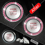 2 PCS Crystal Combinatorial Rhinestone Car Engine Start Decoration Ring, Push to Start Button Cover Sticker, Bling Car Interior Accessories for Women, Automotive Decals, Red