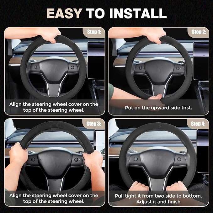 Winter Steering Wheel Cover, Microfiber Suede Car Steering Wheel Covers with Anti-Slip Lining, Breathable Elastic Car Steering Wheel Protector Soft, Universal Standard Size 14-15 inch