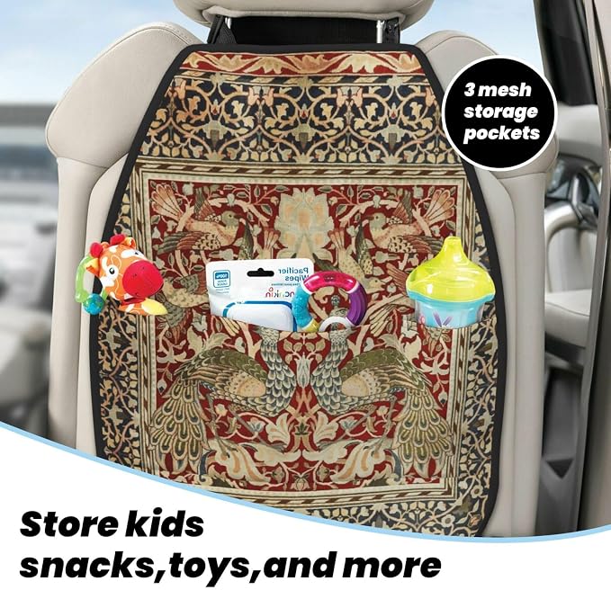William Morris Vintage Floral Car Seat Back Kick Protectors Kick Mats With Storage Pockets For Vehicles To Protect From Dirt Mud Scratches 2 Pack