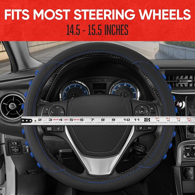 FlexGrip Blue Steering Wheel Cover for Cars – Standard 15 inch Car Steering Wheel Cover, Steering Wheel Protector for Auto Truck Van SUV