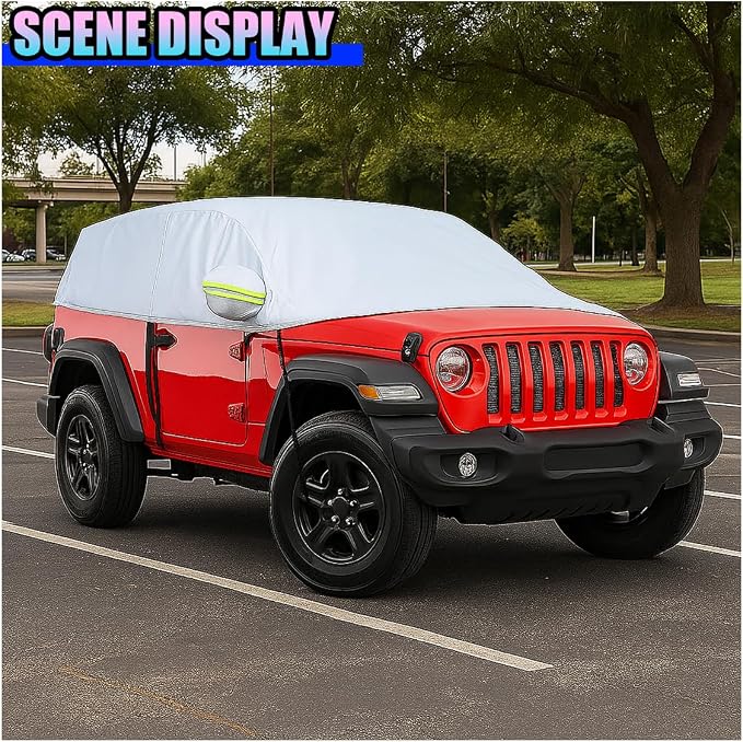 Half Car Cover for SUV, 161.4" Windproof Windshield Cover, Dustproof Auto Sunroof Covers with Reflective Straps, All Season Universal Waterproof Vehicle Window Sun Protector(SUV)