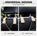 Universal 2 Pack Car Seat Headrest Purse Hook, Carbon Fiber Back Seat Hook Storage Organizer Hanger for Purse Handbag Coat, Car Interior Accessories(Beige)