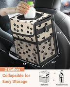 Car Trash Can with Lid, Leakproof Car Trash Bag Hanging Waterproof Automotive Garbage Can with Storage Pockets Mini Vehicle Trash Bin for Back/Front Seat(Black Flower,3 Gallon)