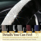 Bling Steering Wheel Cover Black Fluffy Rhinestone for Women Girls | White Diamond Elastic Car Steering Wheel Accessories Sparkling Fur Steering Wheel Protector Warm Universal Fit 14-15 inch