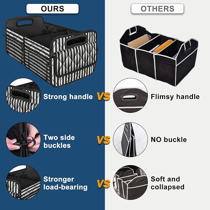 Trunk Organziers and Storage with Reinforced Handles,Car Accessories for Women/Men 50L Waterproof Polyester Trunk Organzier for Car/SUV/Minivan/Truck(Medium,Stripe)