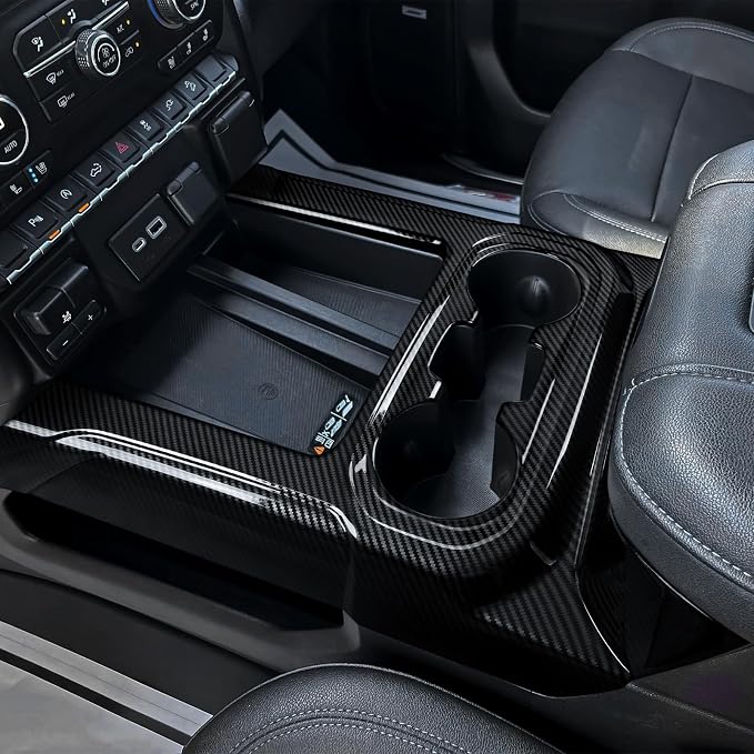 Car Sticker Center Console Front Cup Holder ABS Carbon Fiber Decal Interior Trim Cover for 2019-2025 Chevy Silverado | for 2019-2021 GMC Sierra 1500 2500 3500 HD Accessories
