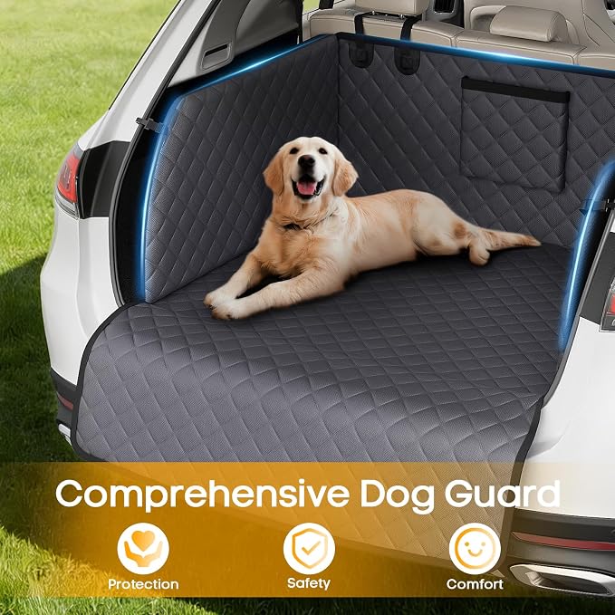 SUV Cargo Liner for Dogs, Waterproof Trunk Cover with Cushioned Sides to Protect Pet, Full Coverage Non-Slip Seat Cover for SUVs with Bumper Flap Protector