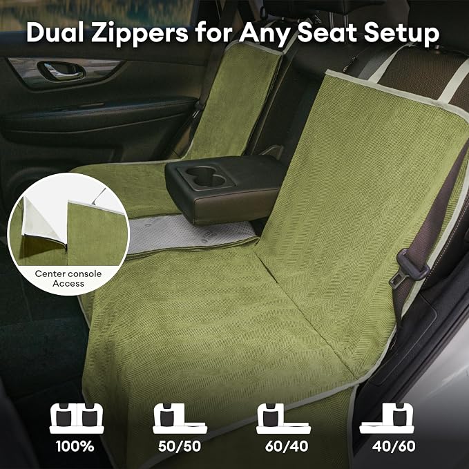 Dog Car Seat Cover for Back Seat, Back Seat Pet Cover for Dogs Waterproof, Scratchproof Dog Backseat Cover, Non-Slip Bench Car Seat Protector, Universal Fit Most Cars, SUVs, Trucks, Green