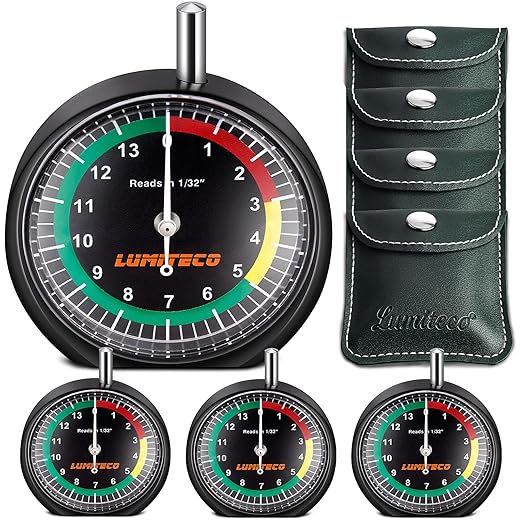 4-Pack Tire Tread Depth Gauge, Dial Type Tire Depth Gauge Reads in 1/32" for Tread Wear, Professional Pocket Tire Gauge with Case for Truck, Motorcycle, Car and Bus Tyre in 32nds