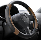 Leather Steering Wheel Cover 15 1/2-16 inch Universal Padded Soft Grip Breathable for Car Truck SUV Jeep Anti Slip Brown