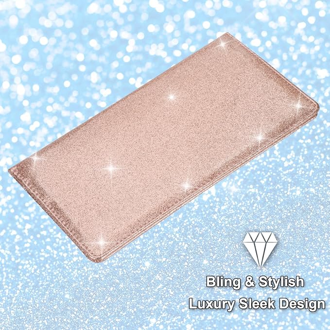 Car Registration and Insurance Holder, Car Accessories Vehicle Glove Box Car Organizer Men Women Wallet Case with Magnetic Shut for Cards, Essential Document, Driver License, Bling Rose Gold