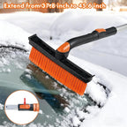 3 in 1 Silicone Snow Brush with Ice Scrapers, 39.37" Extendable Window Ice Removal with Squeegee for Windshield, 360° Pivoting Brush Head Cleaner Tool for Car, Truck, SUV