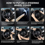 D Shaped Steering Wheel Cover for 14.5-15 inch Flat Bottom Wheels, Breathable Perforated Microfiber Leather, Anti-Slip Grip, Universal Fit for Cars & SUVs, Black and Brown