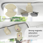 Sunglasses Holder for Car, Leather Magnetic Buckle Sun Visor Sunglass Clip, Ticket Card Storage Glasses Clip, Car Interior Accessories for Men and Women（2PCS Beige）