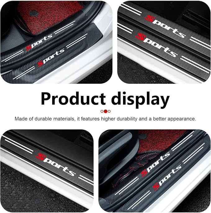 4 PCS Car Door Sill Protectors, Carbon Fiber Threshold Guard Sticker, Self-Adhesive Car Doors Step Guard Decal, Universal for Most Cars