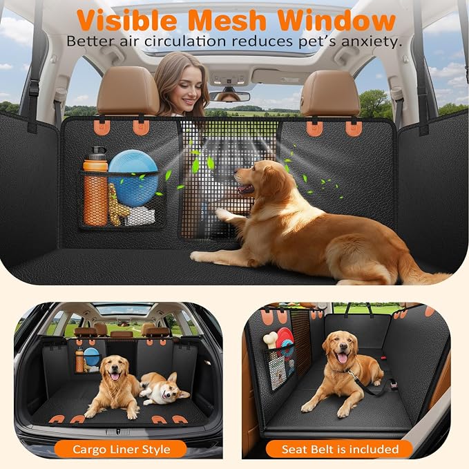 2026 Upgraded Large Dog Backseat Extender for Extended Cab Trucks, Hard Bottom PU Leather Dog Car Seat Cover for Back Seat Holds 500lbs, Waterproof Dog Hammock Pet Rear Seat Protector