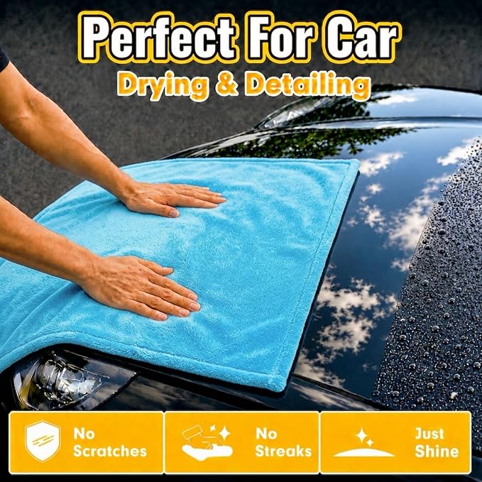 2-Pack Car Drying Towels, Large 36 x 28 Inch, 1300 GSM, Dual-Color | Twisted Loop Microfiber Towel for Cars - Absorbent Car Dry Towel and Car Wash Towel for Streak-Free, Paint-Safe Car Detailing