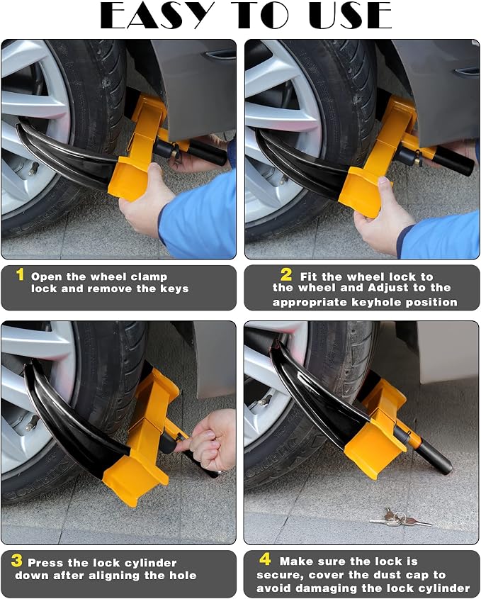 Universal Wheel Lock Heavy Duty Security Trailer Wheel Lock Anti Theft Wheel Locks for Cars SUV Camper Motorcycle Trailer Great Deterrent Bright Color with 3 Keys (Red-Yellow)