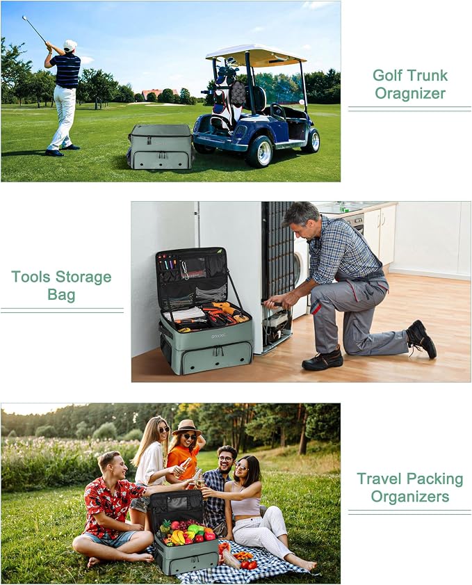 Golf Trunk Organizer, Waterproof Car Golf Locker with Separate Ventilated Compartment for 2 Pair Shoes, Golf Storage for Balls, Tees, Cap, Clothes, Gloves, Accessories, Gifts for Men, Women