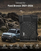 3W Floor Mats Fit for 2021-2025 2026 Ford Bronco 4-Door, All Weather TPE Custom Fit Bronco Floor Liners Car Accessories (Not Fit Sport & Vinyl Floor)