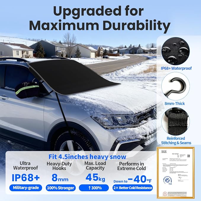 Snow Cover for car Windshield,[Heavy Winter Protection] Anti Snow, Ice, Frost and Water, [Military-Grade Protection] Universal Fit for All Cars, SUVs, and Trucks-Large
