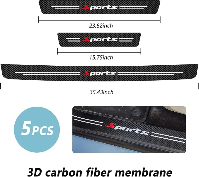 5PCS Car Door Sill Protector,Carbon Fiber Sport Threshold/Rear Bumper Guard Sticker Door Edge Protection Decorate,Interior Accessories Self-Adhesive Anti-Scratch Waterpoor(White sport-5Pcs)