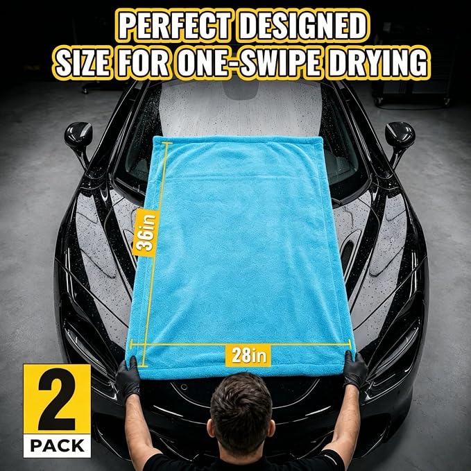 2-Pack Car Drying Towels, Large 36 x 28 Inch, 1300 GSM, Dual-Color | Twisted Loop Microfiber Towel for Cars - Absorbent Car Dry Towel and Car Wash Towel for Streak-Free, Paint-Safe Car Detailing