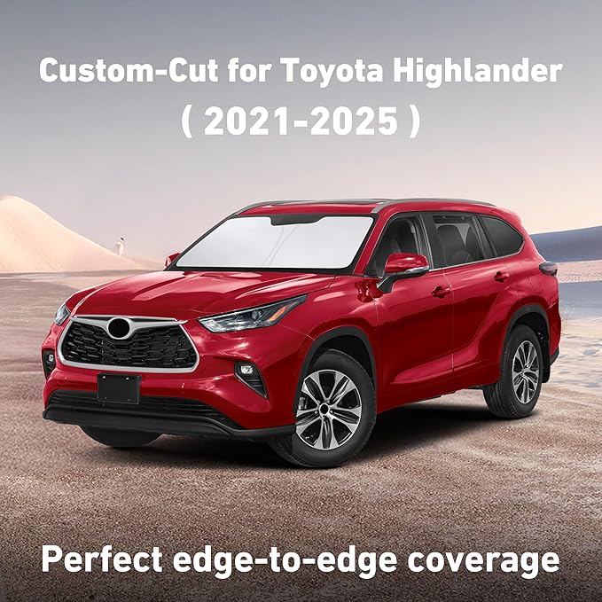 Windshield Sunshade Compatible for Toyota Highlander 2020-2024 2025 2026, Sun Visor for Front Windshield & Window Sun Shade Cover, UV Heat Blocker & Protector, Car Accessories