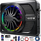 Upgrade1600W Under Seat Subwoofer | 10" Slim Car Sub with Built-in Amp, RGB LED Lights, APP Control | Independent Bass Knob, LPF, Gain, Bass Boost | High Output Deep Bass Distortion-Free Audio