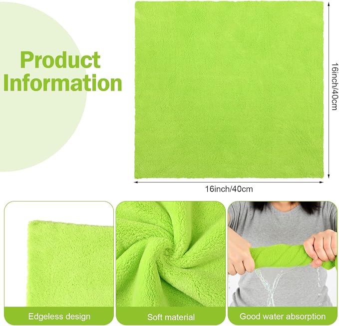 16 Pcs Car Microfiber Towels Buffing Drying Wash Cleaning Cloths Plush Large Towels Thick Care Polishing Detailing Waxing Scratch Proof Towel, 15.75 x 15.75 Inch (Light Green)