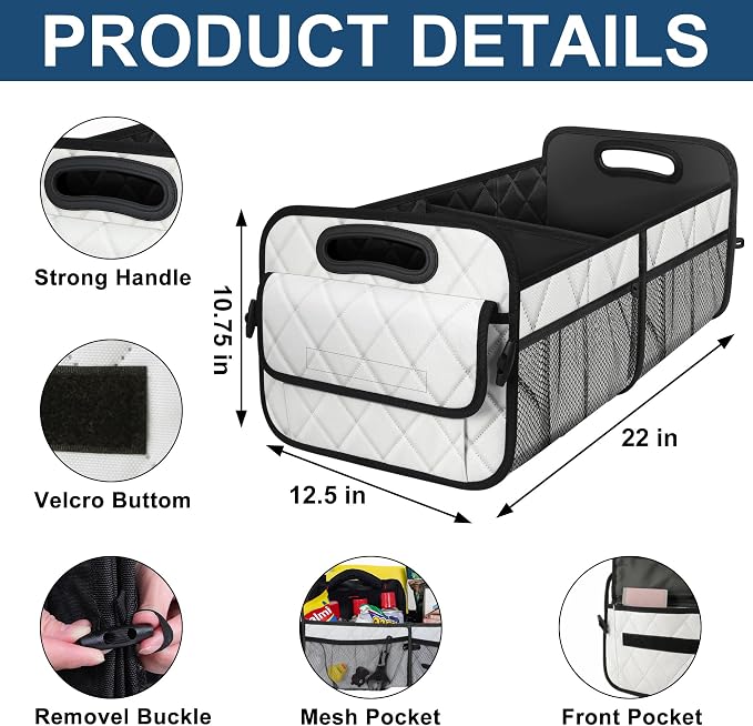 Trunk Organziers and Storage with Reinforced Handles,Car Accessories for Women/Men 50L Waterproof Polyester Trunk Organzier for Car/SUV/Minivan/Truck(Medium, Beige)