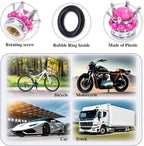 4PCS Crown Bling Tire Stem Valve Caps, Crystal Diamond Car Wheel Tire Valve Caps Universal Copper Core Stem Covers for Cars, SUV, Trucks, Bikes, Motorcycles, Bicycles (Silver & Rose Red)