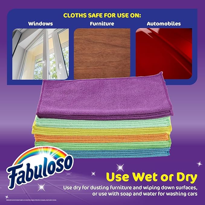 Microfiber Cleaning Cloths for Home & Car, Lint-Free Scratch-Free Rags for Glass, Kitchen & Wood, Reusable Machine Washable, Absorbent for Dusting & Wiping, Rainbow, 13 x 13 in, 24 Ct - 2 Pk