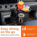 Car Large Cup Holder Expander, 3-in-1 Cupholder Extender with Swivel and Detachable Snack Food Tray Table for Eating, Travel Essentials for Road Trips for Driver. Model A