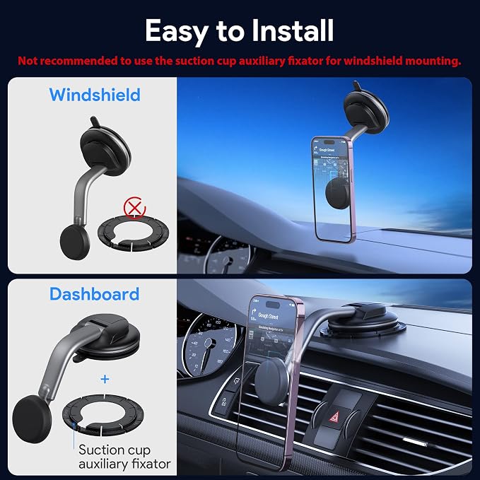 Magnetic Phone Holder for Car, [ Powerful Magnets & Military-Grade Suction] Car Phone Holder Mount Dashboard Windshield Cell Phone Holder Phone Stand for Car iPhone Android Automobile Cradle (Gray)