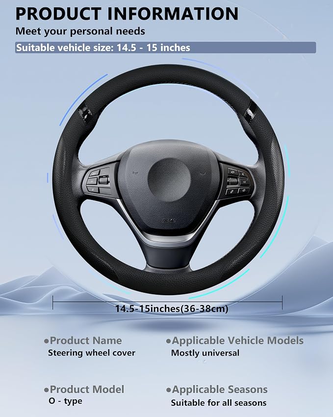 Car Steering Wheel Cover for Men Women Universal Leather Steering Covers for Car SUV (Full-Black)