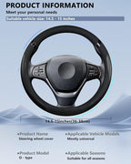 Car Steering Wheel Cover for Men Women Universal Leather Steering Covers for Car SUV (Full-Black)