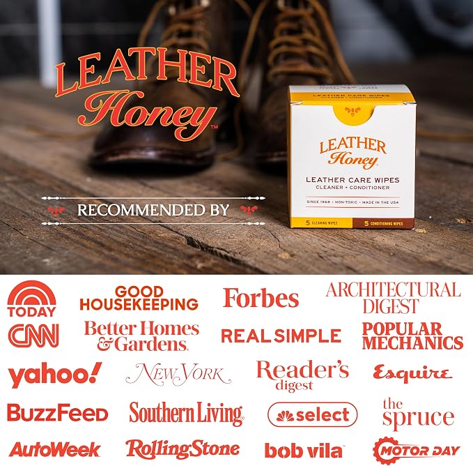 Leather Wipe Kit: Clean & Restore On-The-Go. For Any Color of Leather Couches, Car Seats, Purses, Shoes & Bags. Nontoxic, Ready-to-Use & Made in the USA. 5 Cleaner & 5 Conditioner Wipes