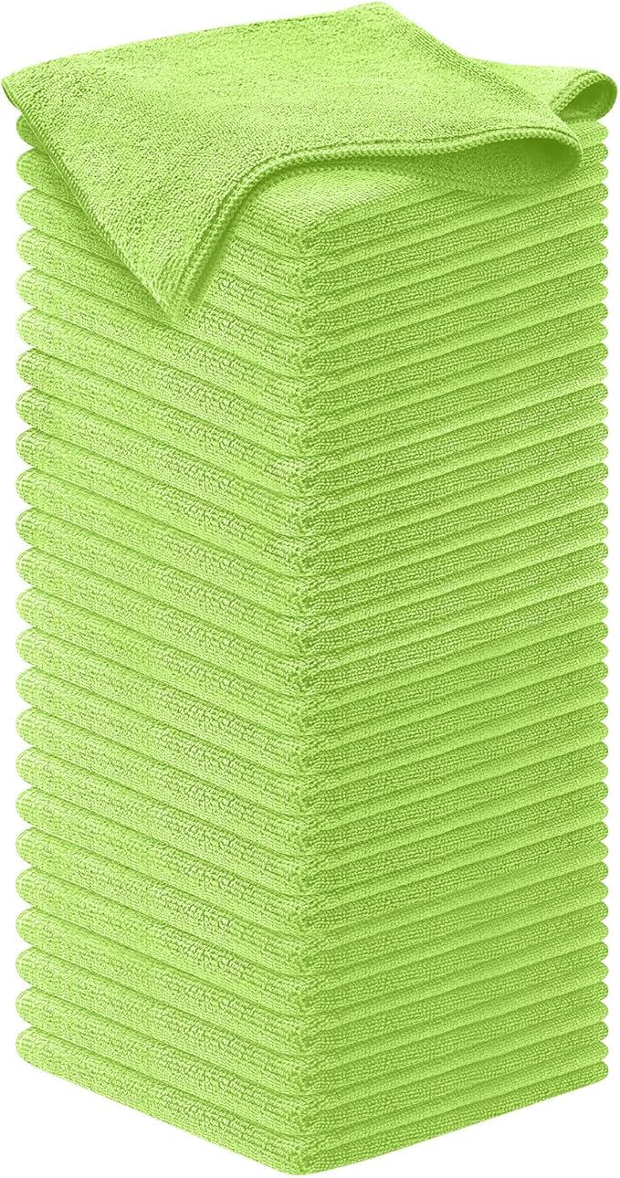 Microfiber Cleaning Cloth Light Green - 50 Pcs 12.5"x12.5" - High Performance - 1200 Washes, Ultra Absorbent Towels Weave Grime & Liquid for Streak-Free Mirror Shine - Car Washing Cloth