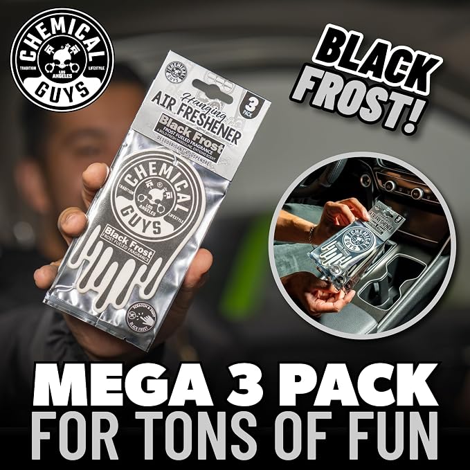 Black Frost Air Freshener and Odor Eliminator, 16 fl oz Spray with 3 Pack of Hanging Air Fresheners (Great for Cars, Trucks, SUVs, RVs, Home, Office, Dorm Room & More) - HOL432