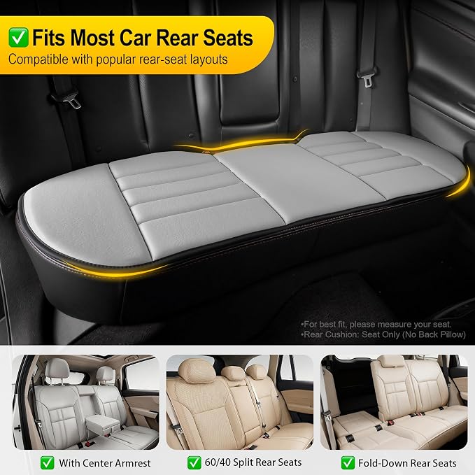 3-Piece Car Seat Cushion Set, 1.2inch Memory Foam Comfort, 2 Front Automotive Seat Cushions + Rear Bench Cushion, Non-Slip Bottom, Fits Sedan SUV Truck Van, Car & Office Chair, Gray