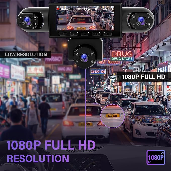 5 Channel Dash Cam 360°Wide Angle Dash Camera for Cars 1080P with Loop Recording Night Vision Reversing Help 3.16-inch Dash Cam Front and Rear