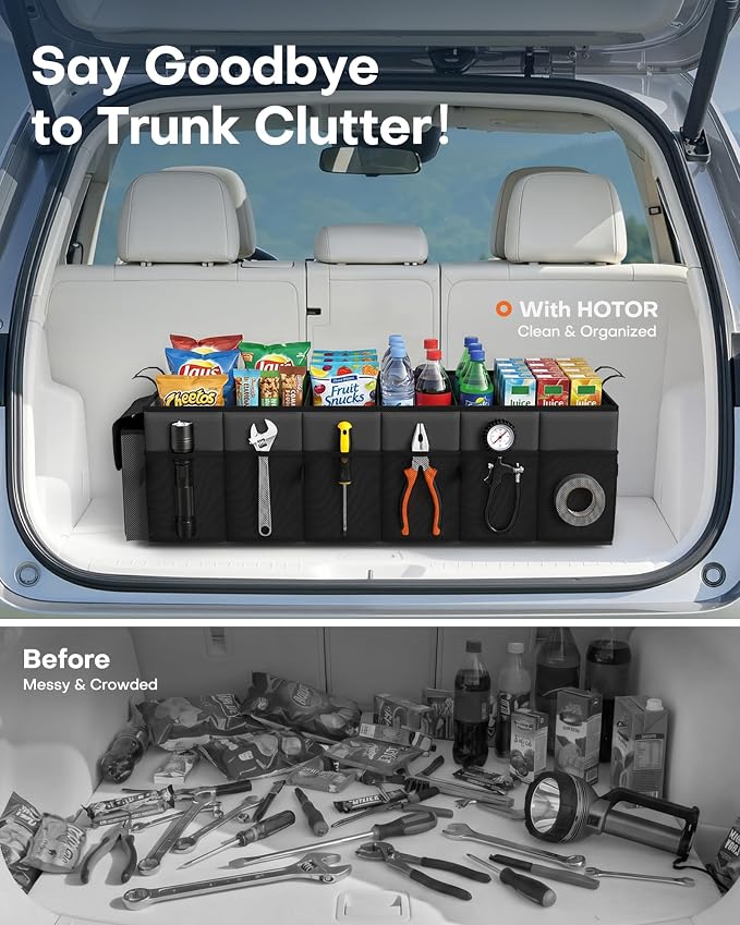 Trunk Organizer, Sturdy Foldable with Cooler for Car & SUV, 3 Compartments, Black, 31.5” x 12.6” x 10.6”